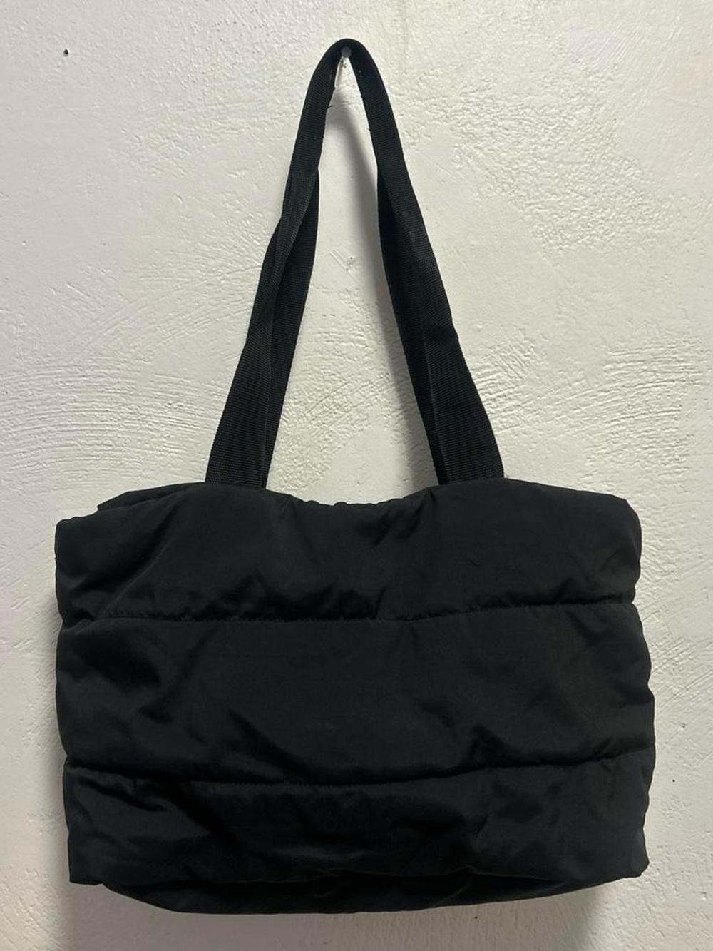 Black Quilted Tote Bag - Minimal Everyday Shoulder Bag